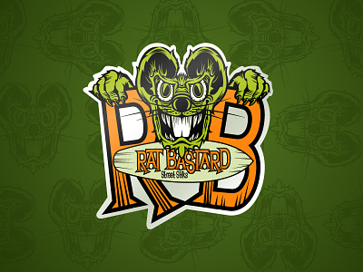 Rat Bastard Sticker cartoon character green illustration orange rat skateboarder vector
