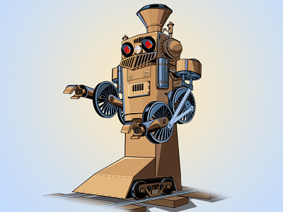 Train-bot 52 robots illustration robot rusted train vector