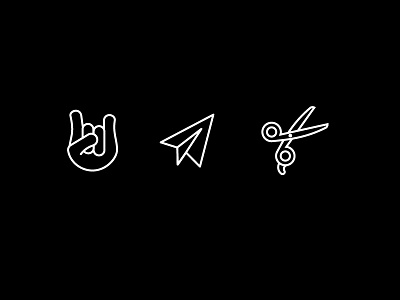Rockin', Paper, Scissors icons outlines paper rock scissors