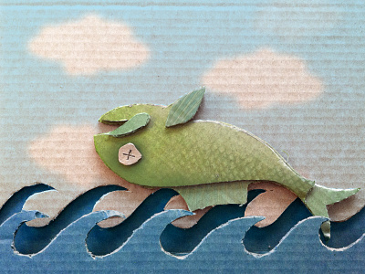 Dead Fish Cardboard Illustration blue cardboard fish green illustration layers
