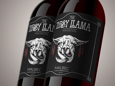 Tipsy Llama Wine Bottle Label illustration