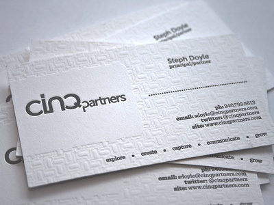 Letterpress Cinq Cards business cards embossed letterpress white