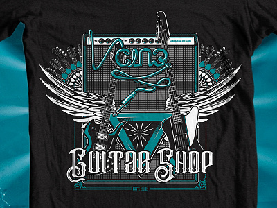 CINQ Guitar Shop Tee bass black blue guitar rock tshirt