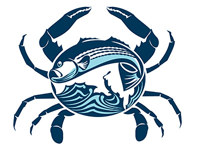 Maryland Seafood crab fish illustration logo maryland water waves