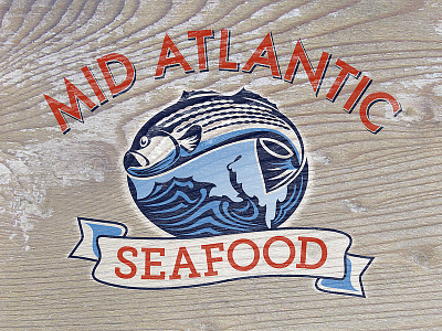 Mid-Atlantic Seafood banner blue distressed fish illustration red vector water weathered