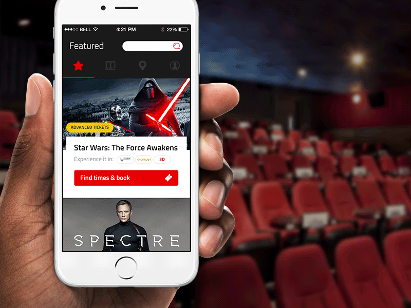 The movies app cinemas design gif mobile red ui work in progress