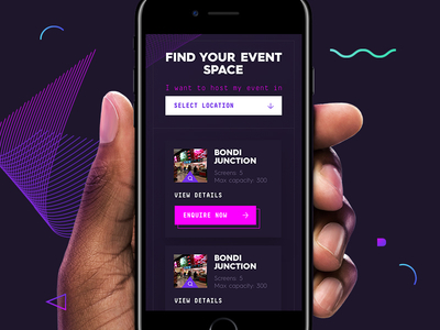 Event Spaces - Find event dark design layout mobile responsive ui