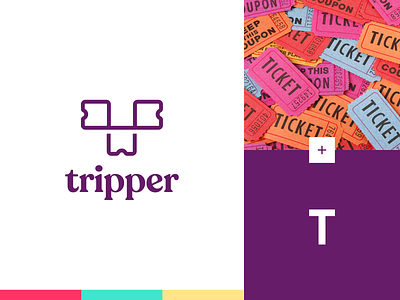Tripper - Logo Design brand branding identity logo pink purple rebranding t ticket tickets turqoise typeface yellow
