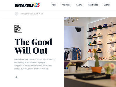 Sneakers123 - Shop design desktop flat interface layout mobile responsive ui web website white