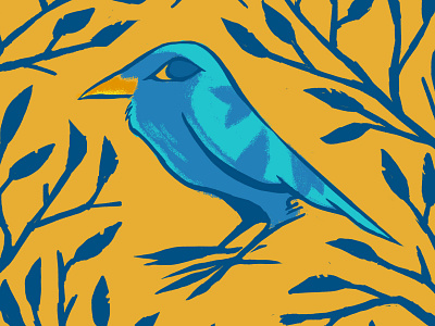Little blue birdie bird crow cyan flat illustration plants yellow