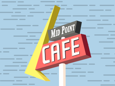 Mid Point Cafe Retro Sign flat flat illustration retro route 66 sign style texas typography vector vintage
