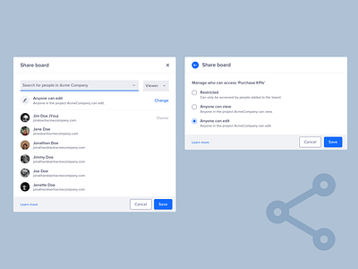 Sharing a Board elegant enterprise design permissions sharing