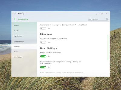 Daily UI #7 - Accessibility Settings Page With Fluent Design background blur daily ui 7 fluent design light microsoft settings page toggle