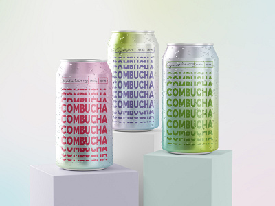 Kombucha drink packaging abstract branding can combucha drink drink packaging gradient packaging packaging design pastel typography visual identity