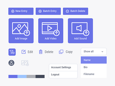 UI Elements for CMS branding clean cms cms development color creative design icons illustrator images palette sound ui vector video xd design