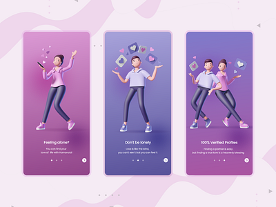 Dating App - Onboarding Screens 3d 3d characters adobe xd android ui application ui dating app illustration mobile app mobile app ui onboarding screens ui ui design ui ux