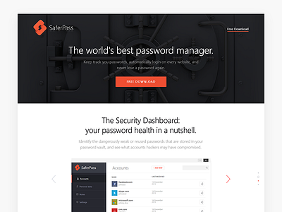 SaferPass laconica landing page manager secure services ui ux web