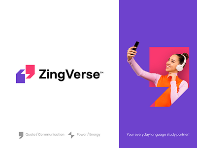 ZingVerse branding color communication energy identity illustration logo logomark mark minimal power quote spg symbol thunderbolt verse zing