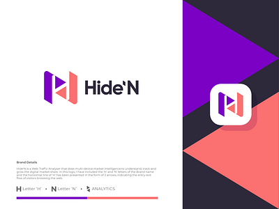 Hide'N app arrow branding growth h h logo icon identity illustration letter logo logomark mark minimal n n logo symbol ui ux web