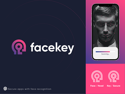Facekey Branding app apps branding clever face face logo facelogo gradient head human identity key lock logo logomark mark minimal secure symbol ui