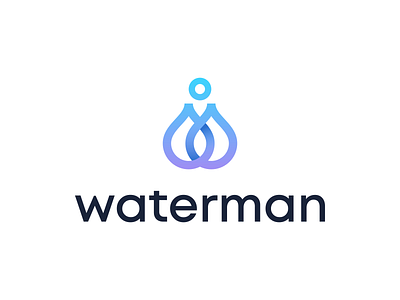 WaterMan brannding clever drop drop logo elegent gradient human human logo identity logo logomark man man logo mark minimal people symbol water water logo waterman