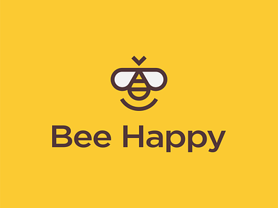 Bee Happy 🐝 animal bee bee logo clever cool glass happy honey honeybee icon identity illustration insect logo mark minimal smile smile logo specs symbol