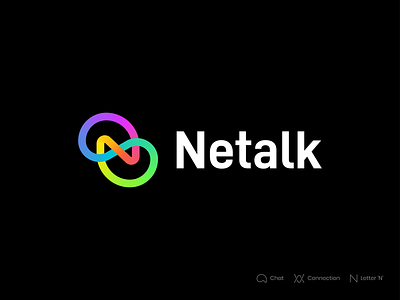 Netalk Branding app brand branding chat chat logo connect connection gradient identity illustrator letter n link logo mark n network stroke symbol talk talk logo