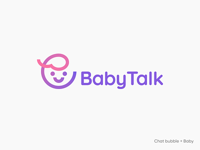 BabyTalk 👶💬 baby baby logo branding bubble chat child color gradient identity illustration kid kid logo logo mark minimal smile smily stroke symbol talk