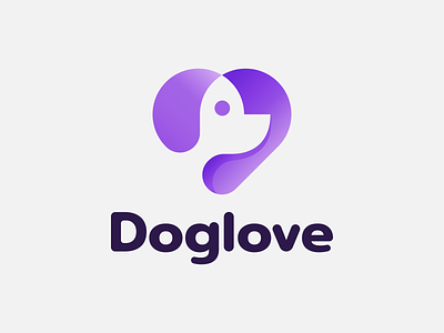 DogLove 🐶💜 animal branding clever dog dog logo doglogo doglove gradient heart identity logo love mark minimal negative space negativespace pet puppy symbol