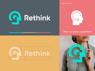 Rethink Logo abstract arrow brain brand branding face head headlogo human icon identity logo mark minimal negative space rethink spg symbol think visual identity