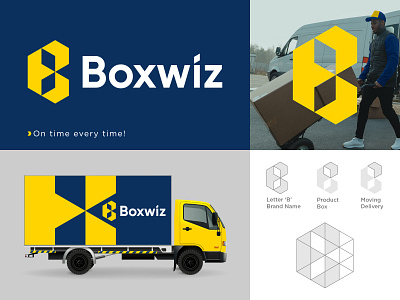 Boxwiz 🅱️ 📦 ↗️ abstract arrow b b logo box brand branding carton courier identity illustration letter b logo logos mark minimal moving package spgmarks symbol