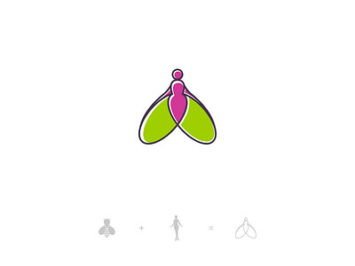 Honeycomb bee green identity illustration lady logo mark minimal purple symbol wings