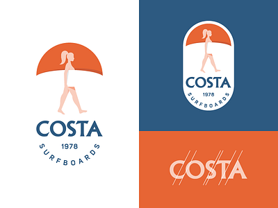 Costa Surf Boards beach girl icon illustration lady logo negative space retro surf surfing surfing logo women