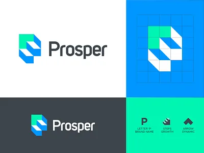 Prosper Logo Design arrow arrow logo design growth identity logo logomark logotype mark minimal p p logo prosper spg step step logo steps symbol ui