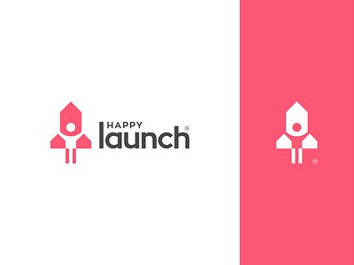 Happy Launch astronaut branding design fly happy human identity illustration kid launch logo logomark mark negative space rocket rocket logo symbol