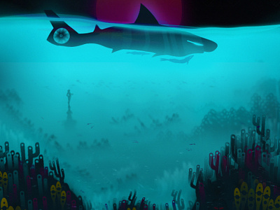 vd041 design fiction illustration robotic science shark surreal vector