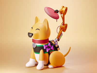 Dog and robotic arm - 3D Illustration