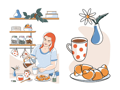 Breakfast at home breakfast coffee illustration morning vector women