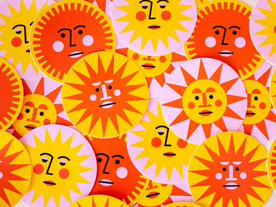Sunny Face Stickers illustration art orange pink sticker summer sun sunny yellow