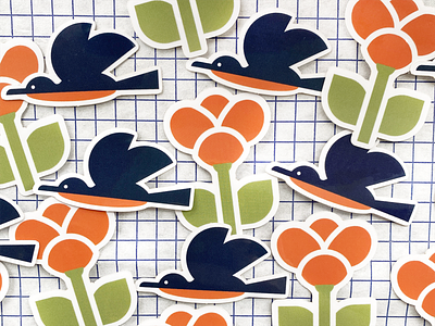 Birds & Blooms bird cute flower geometric illustration nature shop simple sticker vector vinyl