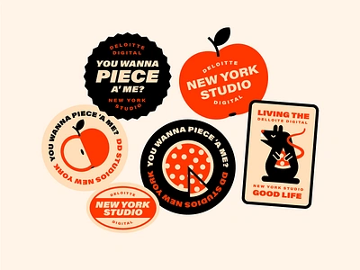 New York Studio Stickers apple bold funny geometric graphic illustration laptop new york office pizza rat stickers vector vintage