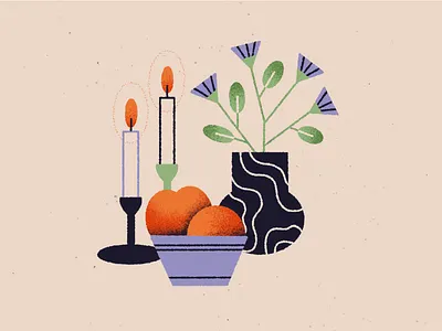 Still Life 2 candles candlestick composition flowers illustration peaches procreate still life texture vase