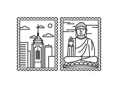 Hong Kong Stamps buddha central plaza city hong kong icon line scenery stamp temple tian tan travel