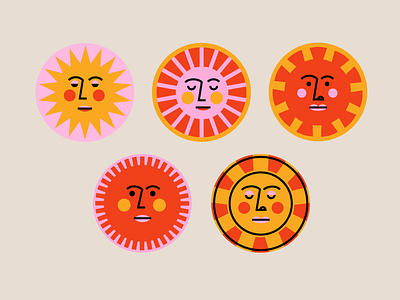 Sunny Faces badge circle face geometric sun vector