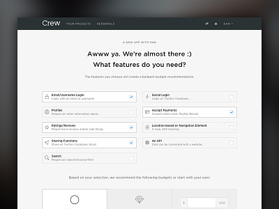 Project Submission: Features checkbox checkmark crew flow form questions sign sign up submission