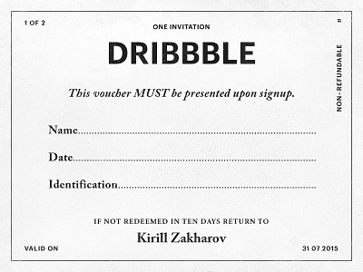 Dribbble Invite card coupon draft dribbble dribbble invite invitation invite player type typography voucher