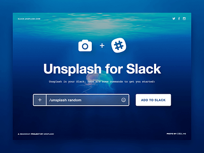 Unsplash for Slack bot clean lander landing page minimal simple slack slack bot slackbot unsplash