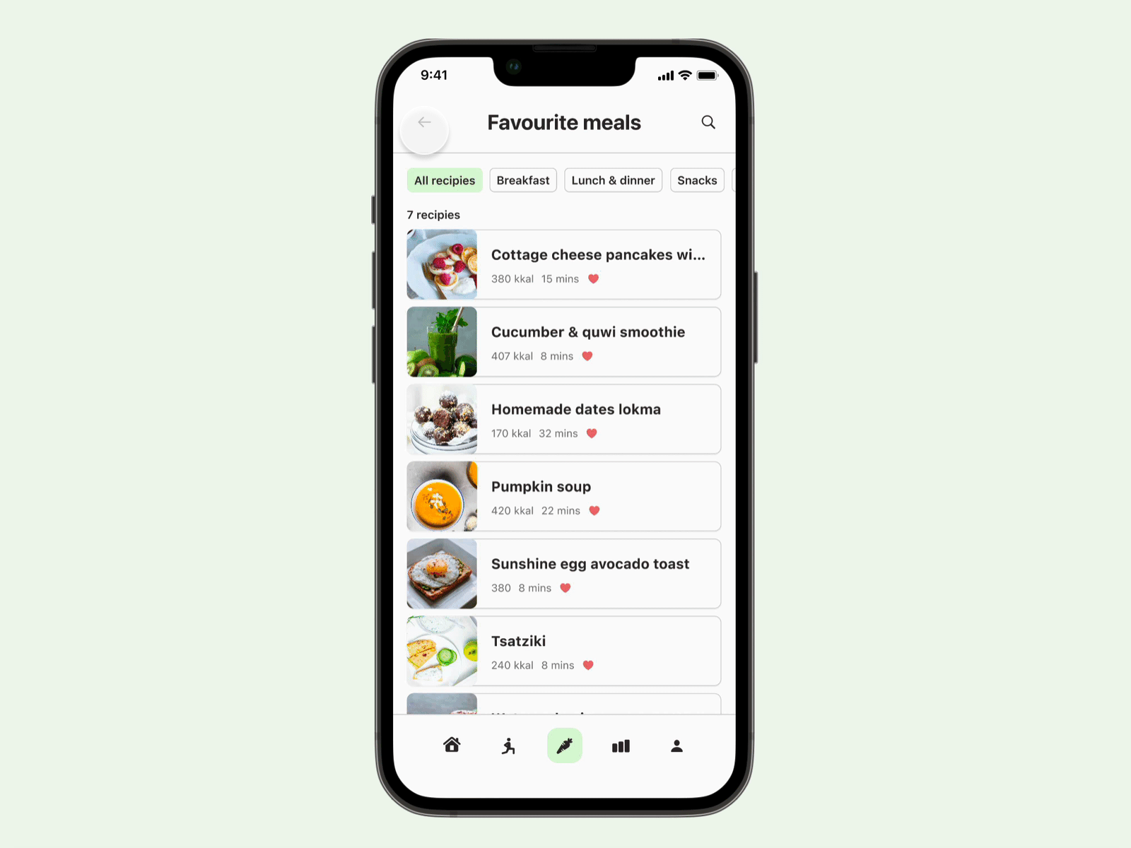 Wellness app favourites meals animation app application dailyui dailyuichallenge design favorites favourites figma fitness food health meal nutrition ui ui animation wellness
