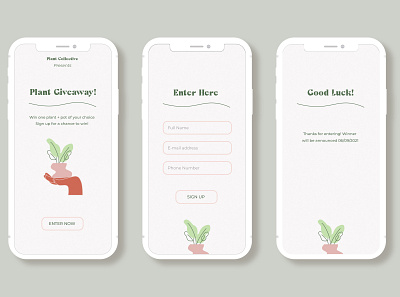 Plant Giveaway Sign Up Screen app design flat illustration illustrator minimal typography ui vector