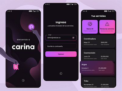Carina, Productivity App Dark Theme app design prototype ui ux